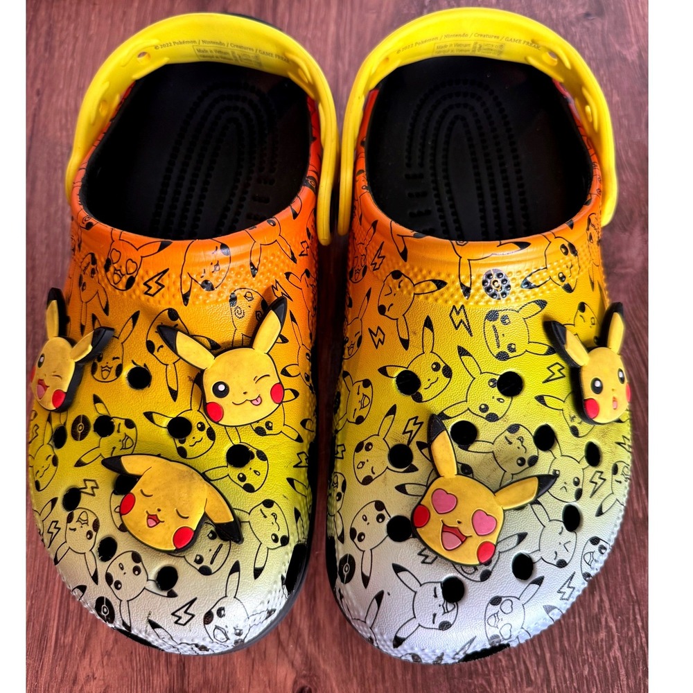 Pokemon Pikachu Crocs Yellow Black With Jibbitz‎ Womens 7 Mens 5